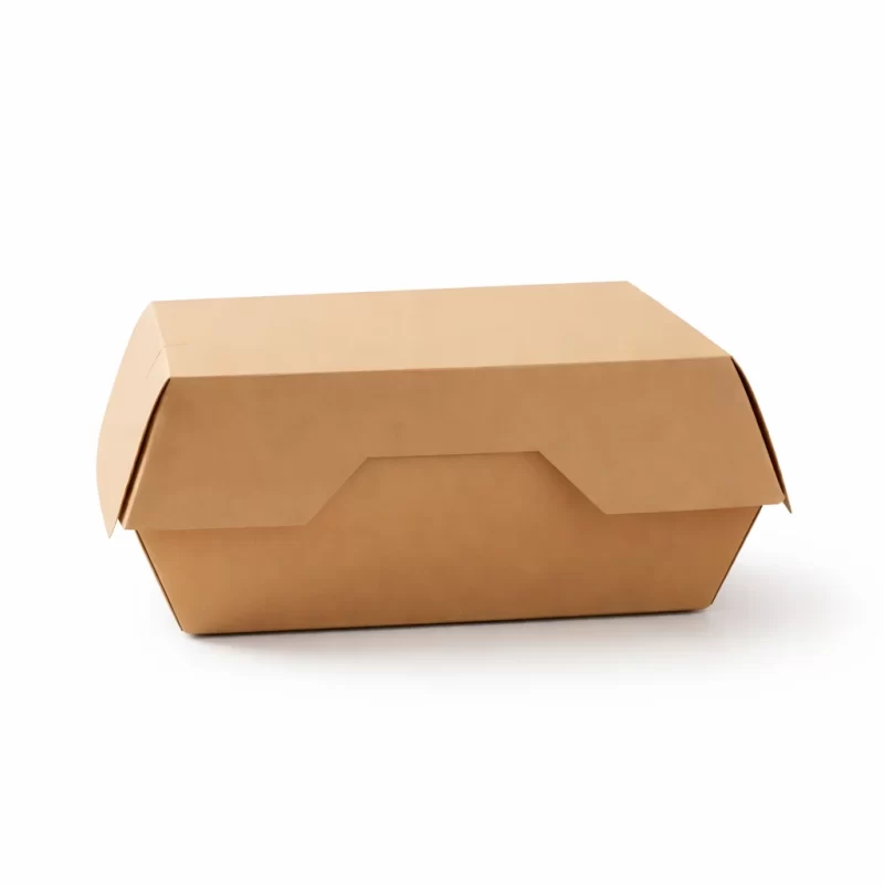 Wholesale Custom Logo Food Grade Disposable Kraft Paper Clamshell Burger Box Fast Food Takeaway Packaging