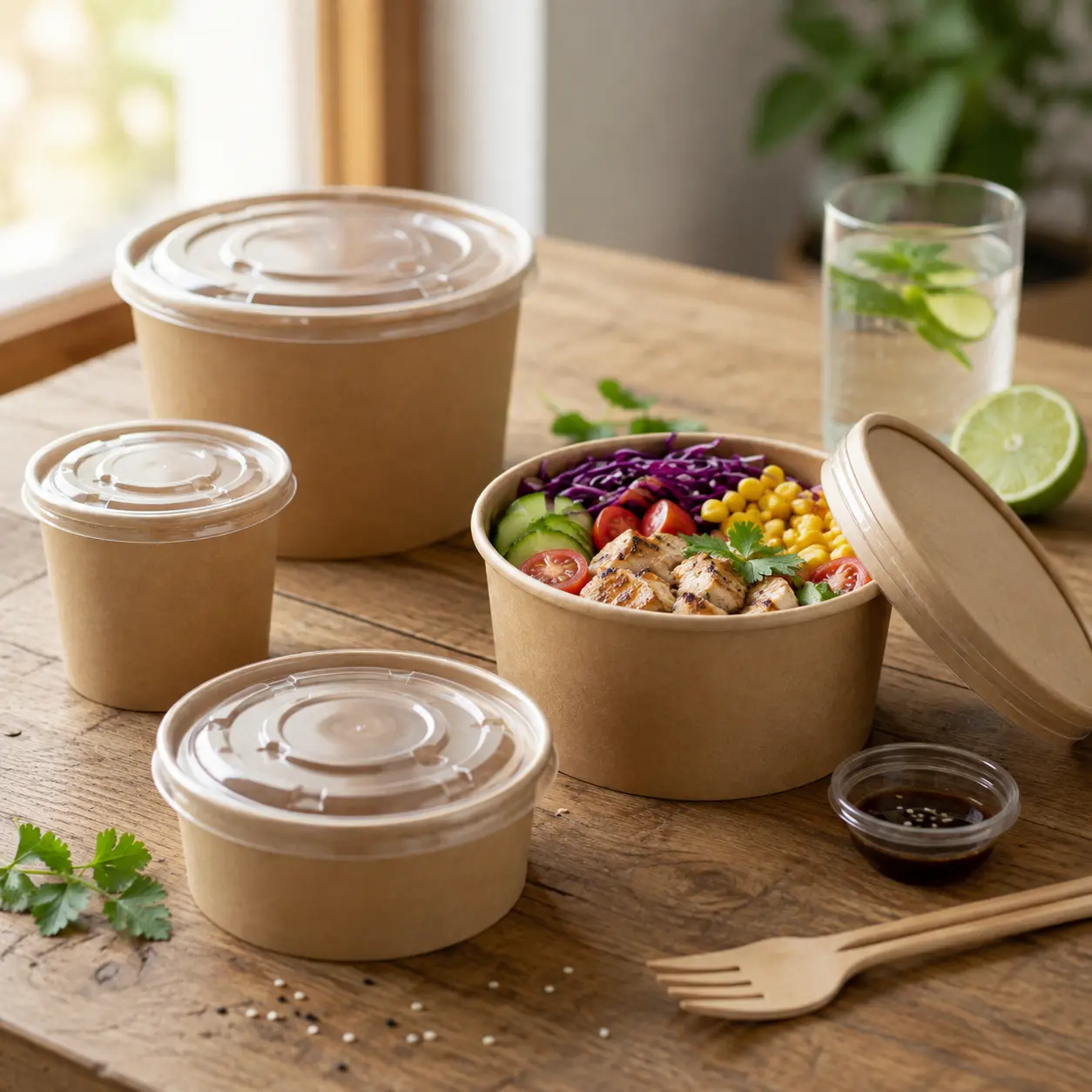 Kraft Paper Bowls with Lids